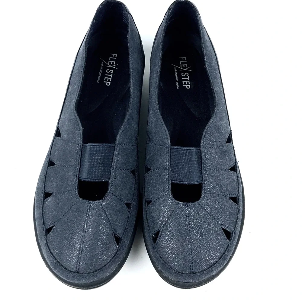 Flex Step Womens Memory Foam Emma Navy Flat Sz 7W